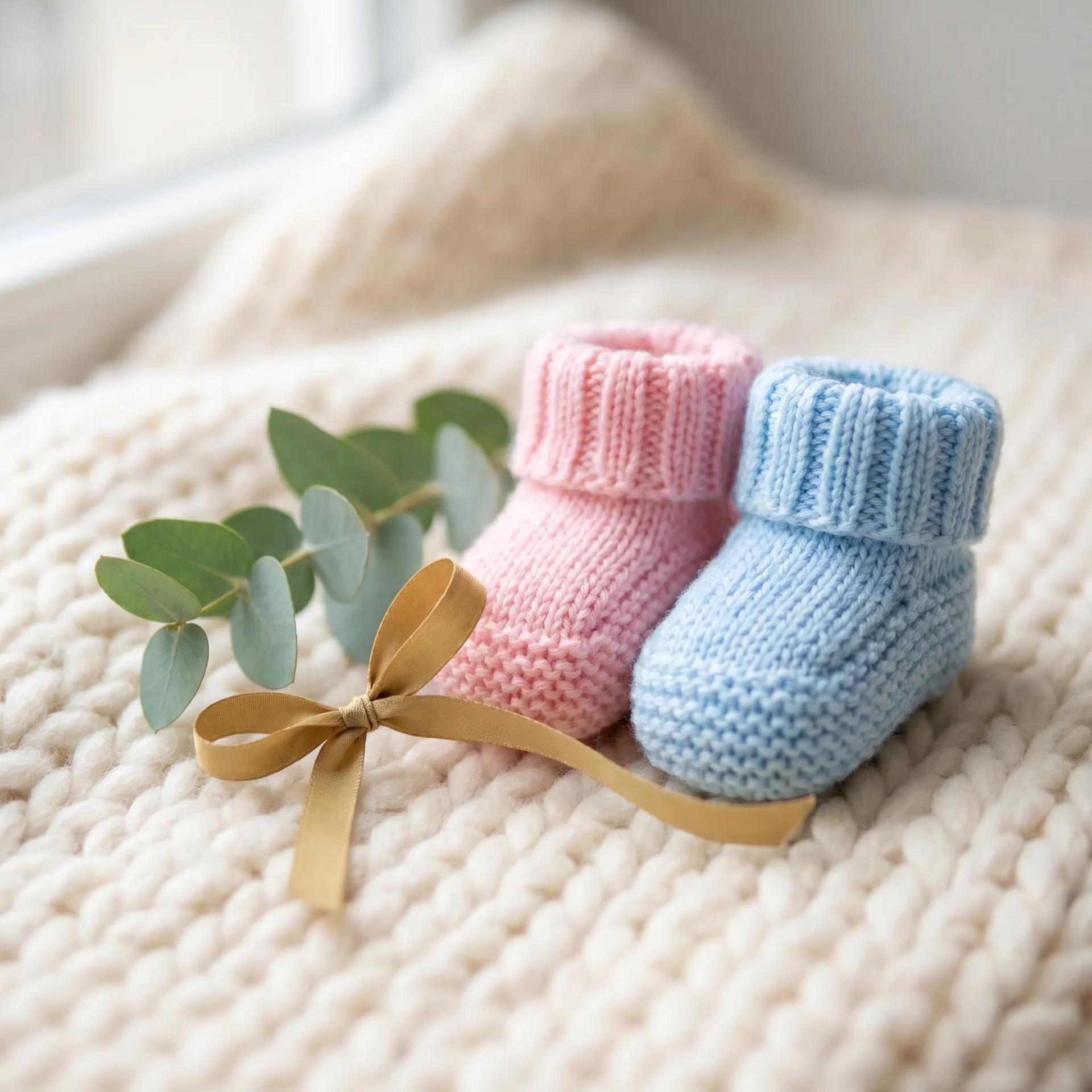 Mãos pequenas com sapatinhos rosa e azul